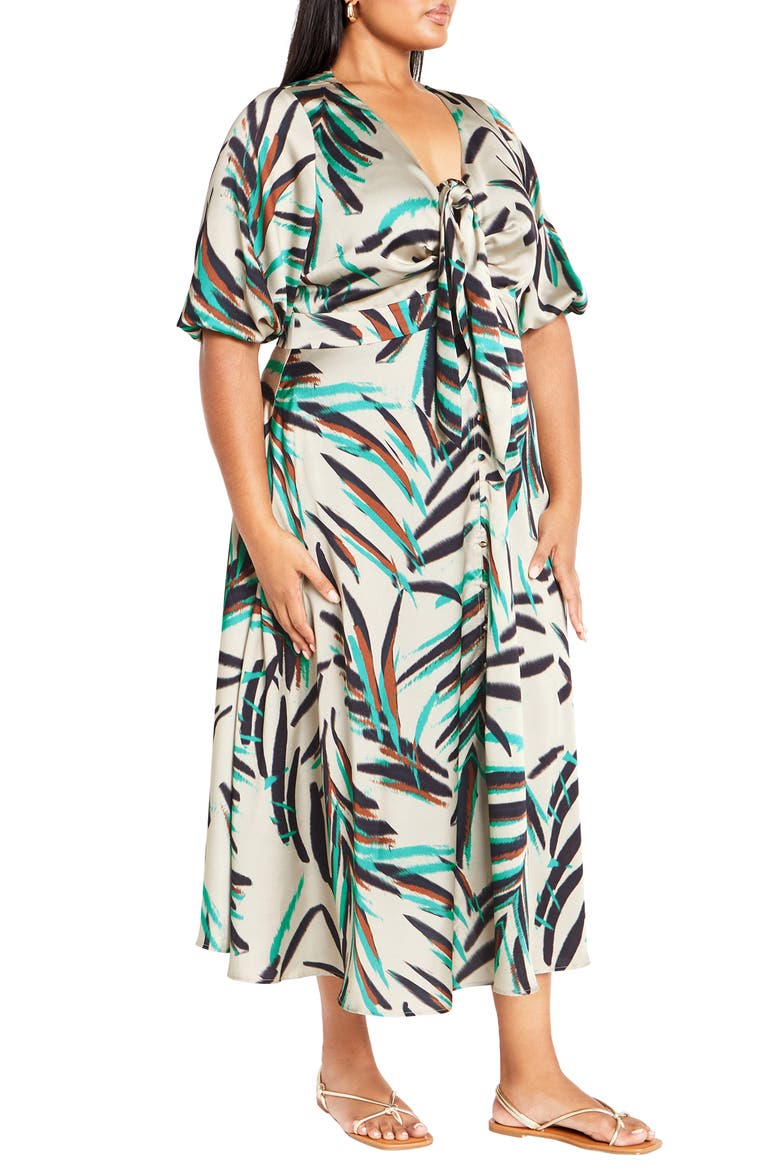 Leanna Puff Sleeve Maxi Dress, Alternate, color, NEON FOLIAGE