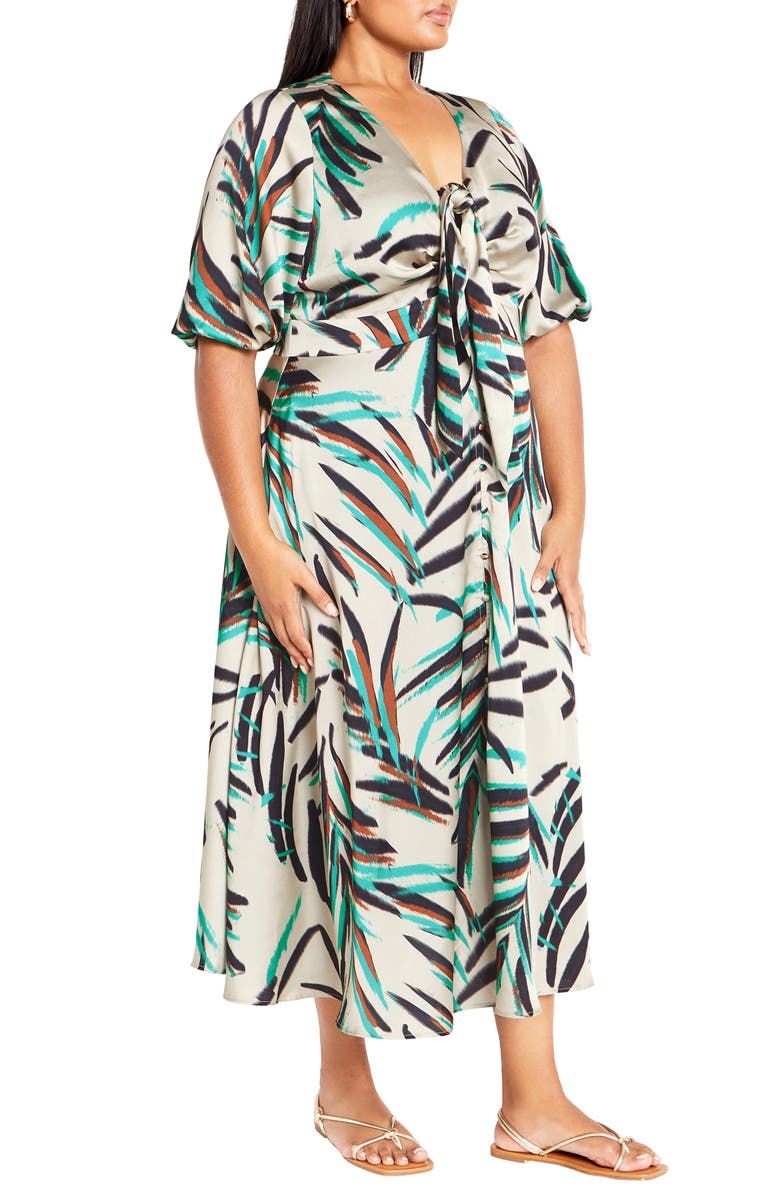 City Chic Leanna Puff Sleeve Maxi Dress, Alternate, color, Neon Foliage