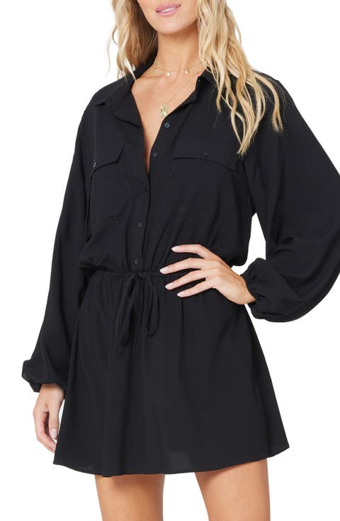 L Space Amelia Long Sleeve Cover-Up Tunic Shirtdress