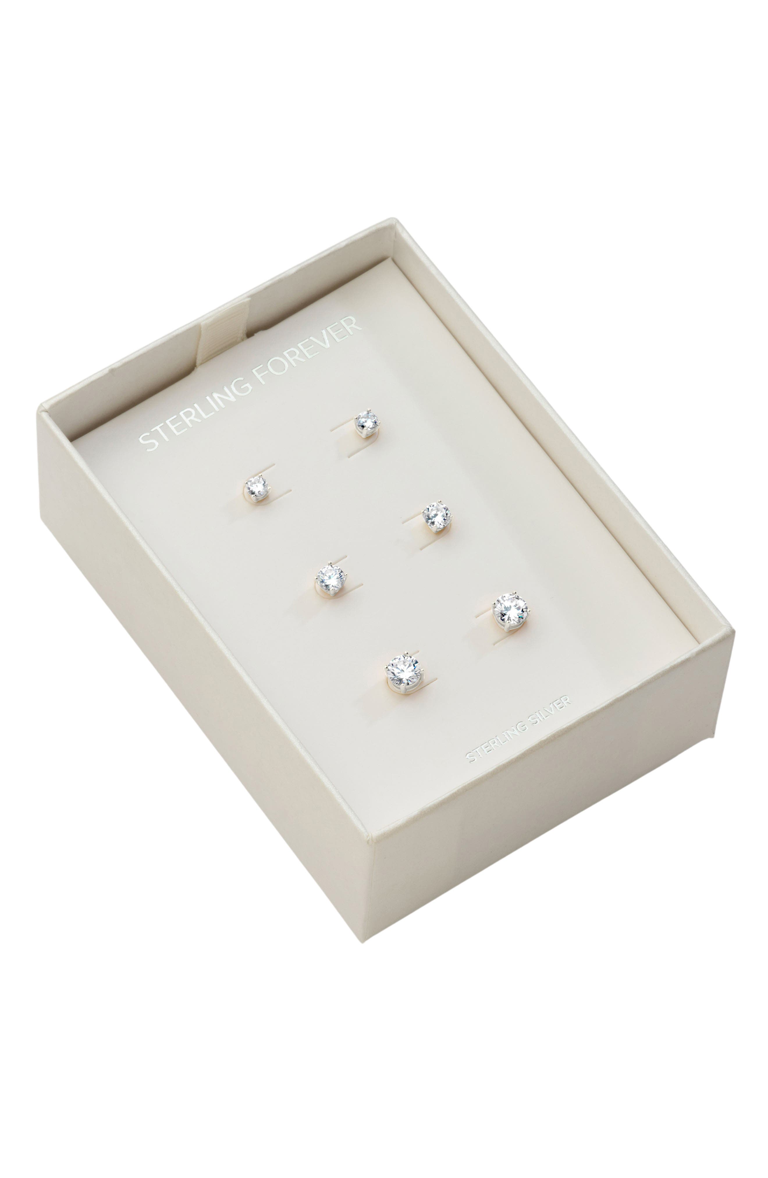 Sterling Forever Sterling Silver CZ Stud Earrings - Set of 3