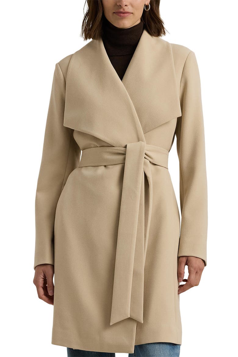 Drape Front Crepe Jacket, Alternate, color, EXPLORER SAND
