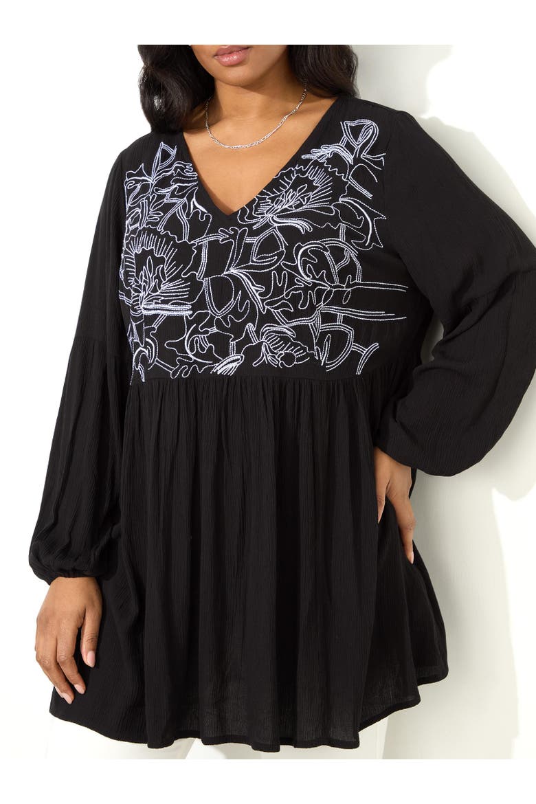 Embroidered Crinkle Tunic, Alternate, color, Black