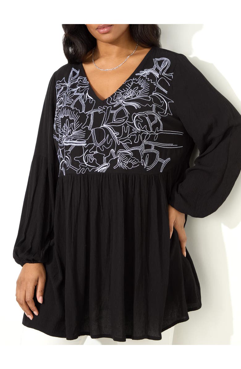 Live Unlimited Embroidered Crinkle Tunic, Alternate, color, Black