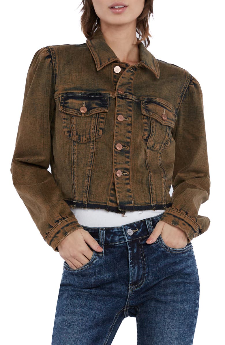 Wash Lab Denim Puff Shoulder Crop Denim Jakcet, Alternate, color,