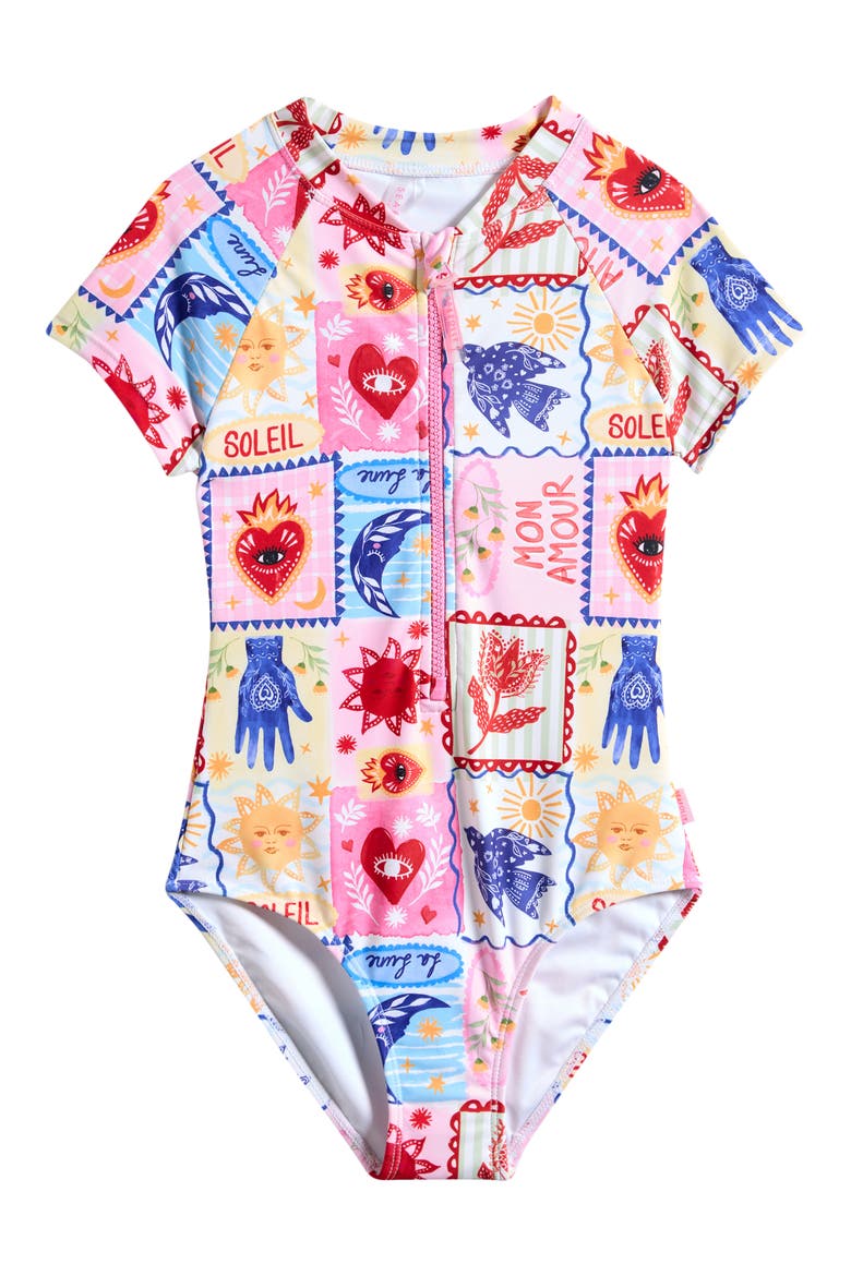 Kids' Palermo Short Sleeve One-Piece Rashguard Swimsuit, Main, color, PALERMO