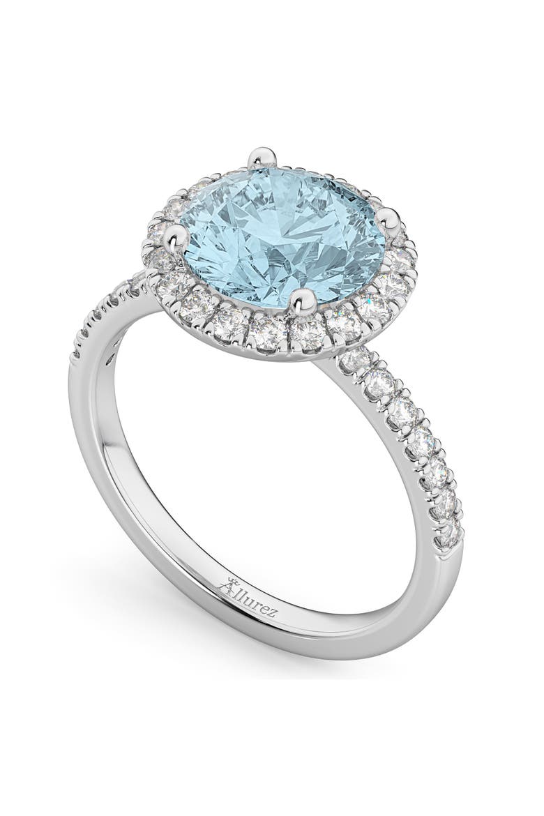 Halo Aquamarine & Diamond Engagement Ring 14K Gold, Alternate, color, 2.70ct/White Gold