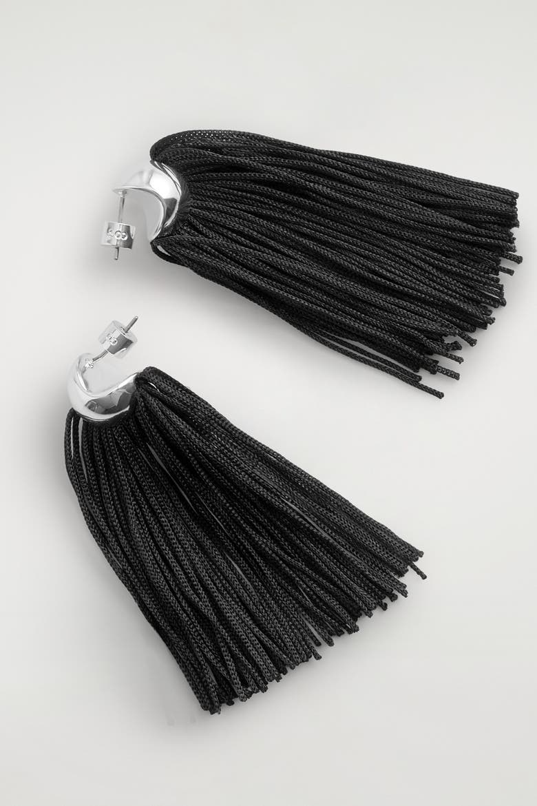 Tasseled Earrings, Alternate, color, BLACK / SILVER