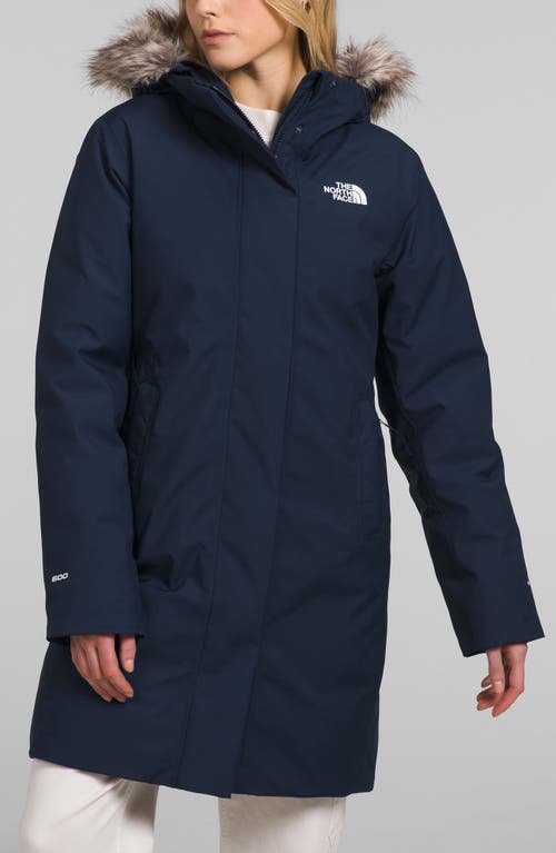 The North Face Arctic Waterproof 600-fill-power Down Parka With Faux Fur Trim In Blue