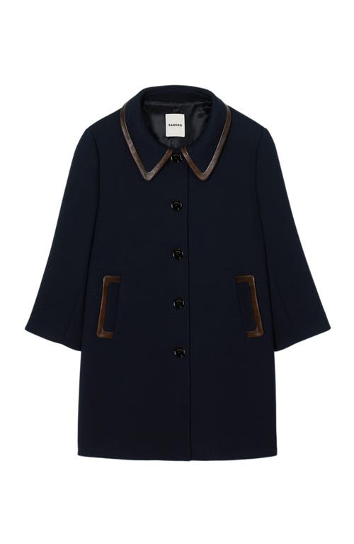 Sandro Coat With Leather Stripes In Blue