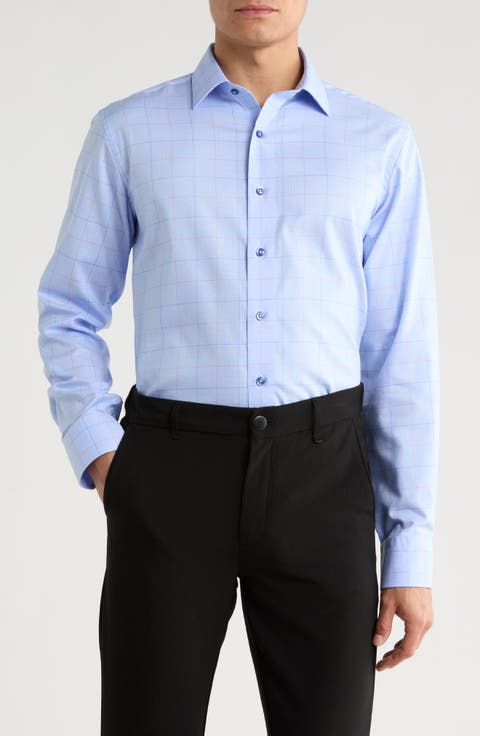 Trim Fit Large Windowpane Cotton Dress Shirt (Regular & Big)