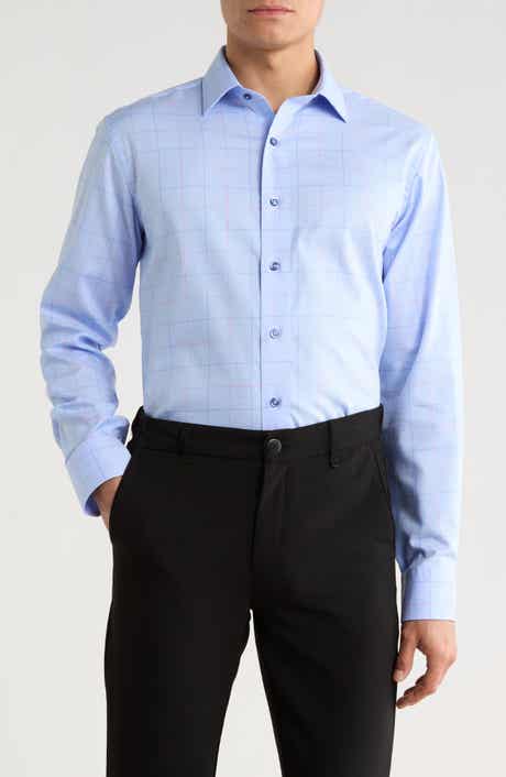 Lorenzo Uomo Trim Fit Large Windowpane Cotton Dress Shirt