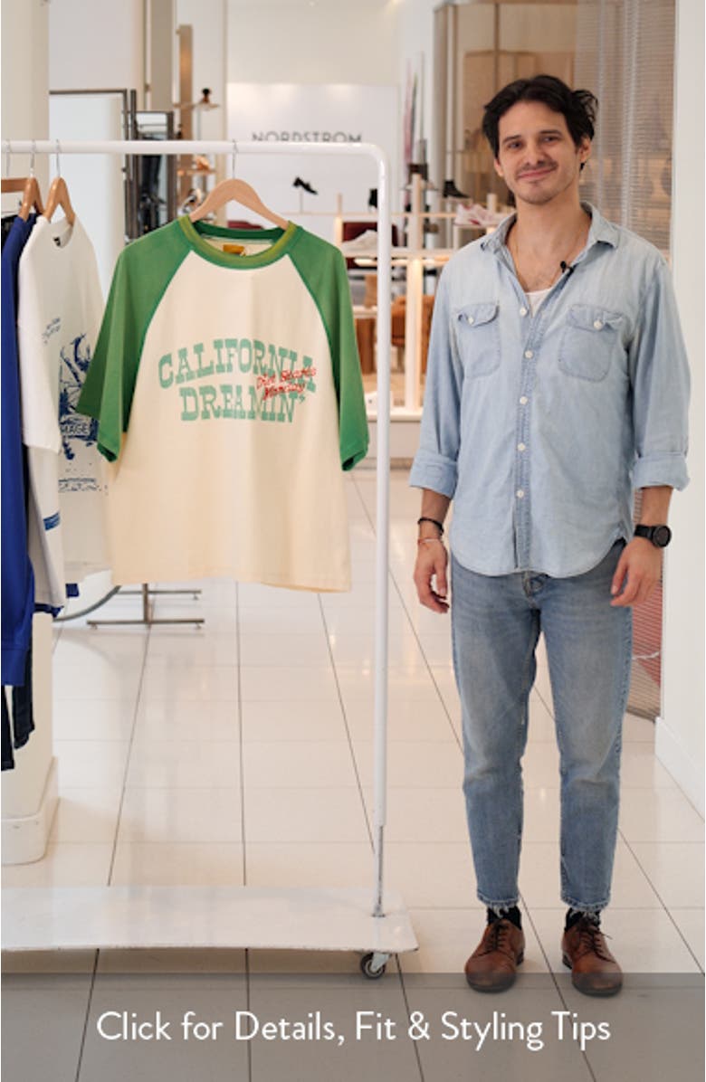 California Dreamin' Embroidered Graphic Baseball T-Shirt, sales video thumbnail