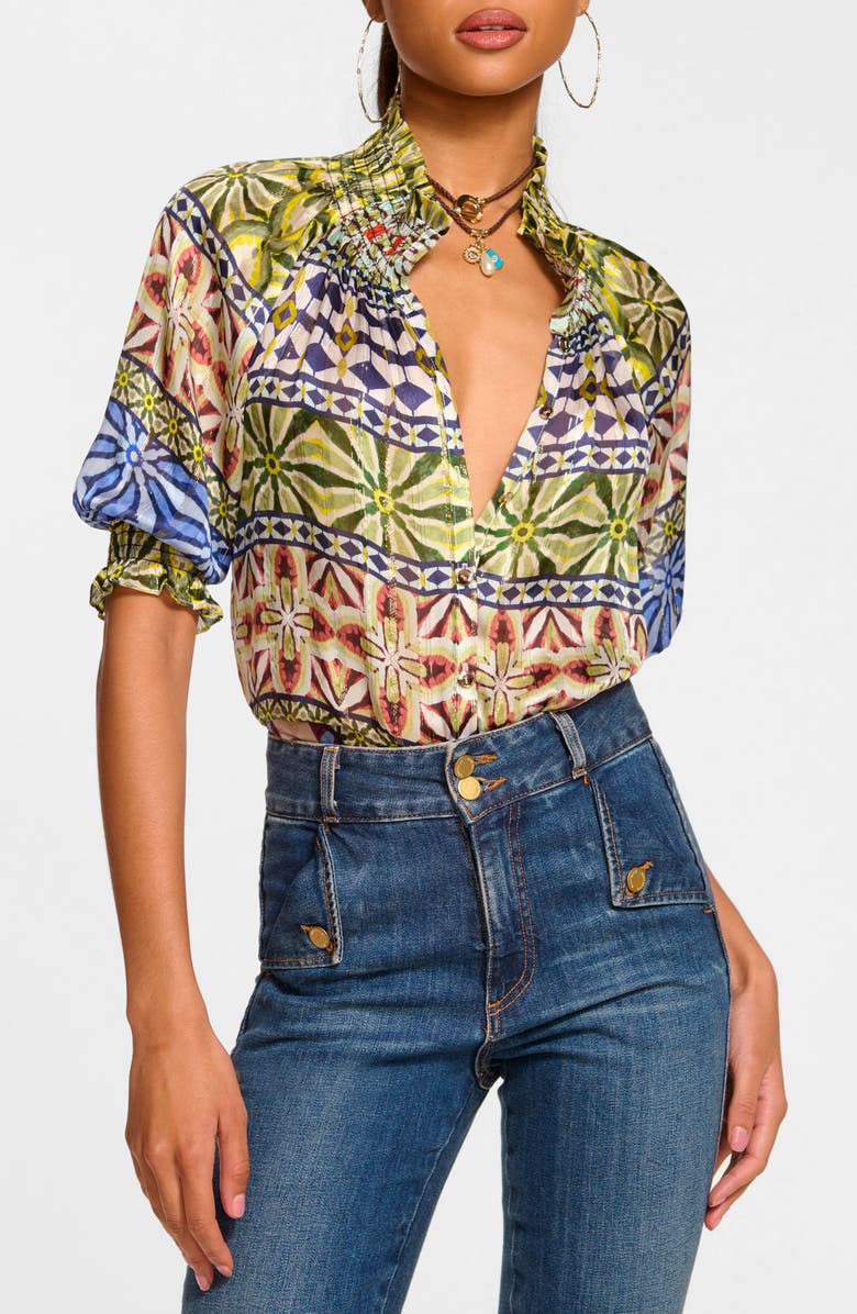 Ramy Brook Chela Metallic Silk Shirt, Main, color, 