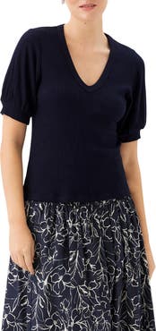 Karen Kane Puff Sleeve Rib V-Neck Top