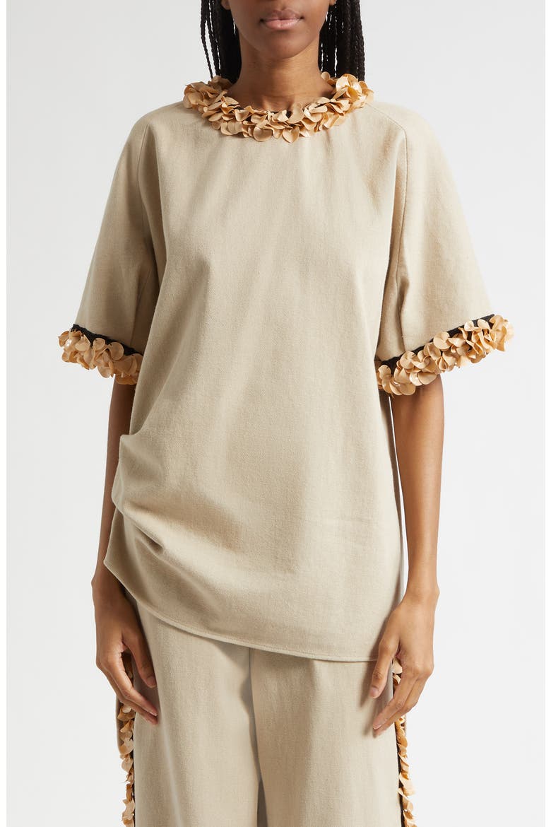 Burro Paillette Trim Cotton Top, Main, color, KHAKI