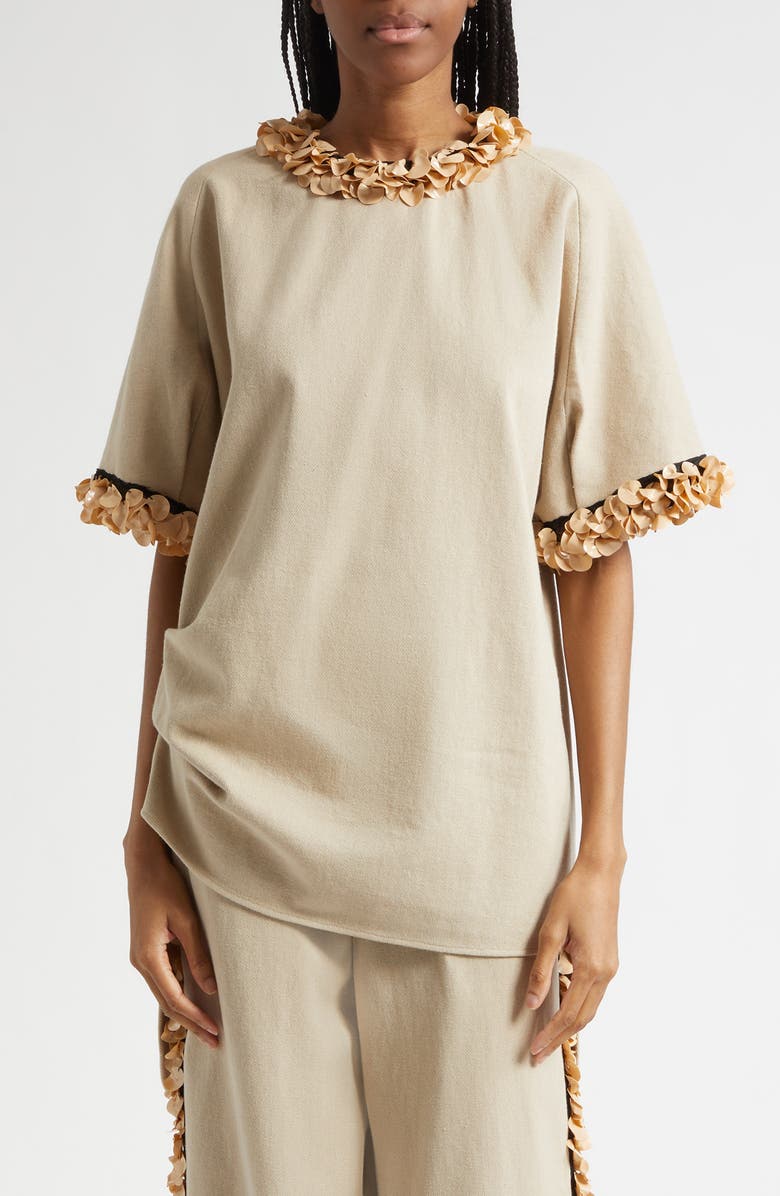 Diotima Burro Paillette Trim Cotton Top, Main, color, Khaki