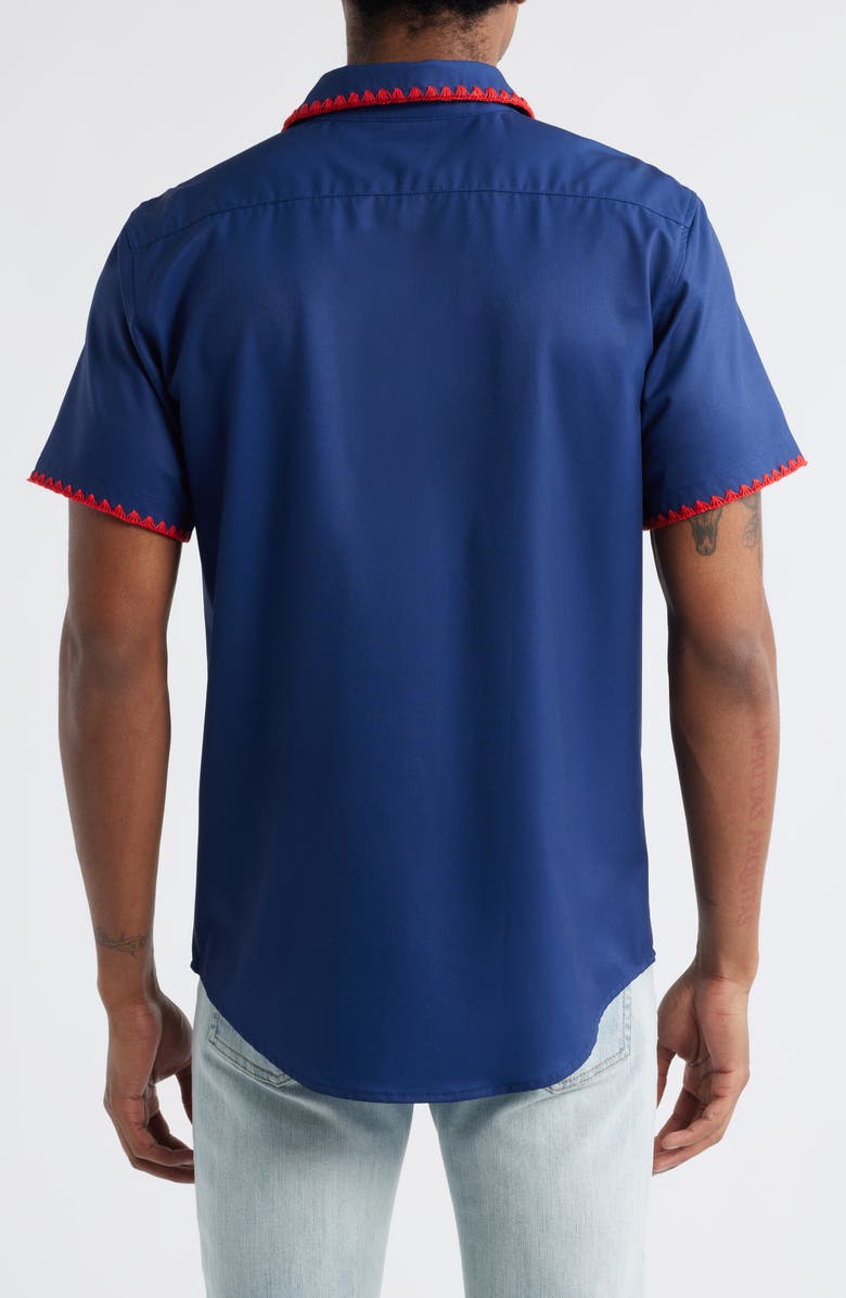 MAVRANS Weekend Crochet Trim Short Sleeve Performance Button-Up Shirt, Alternate, color, Navy