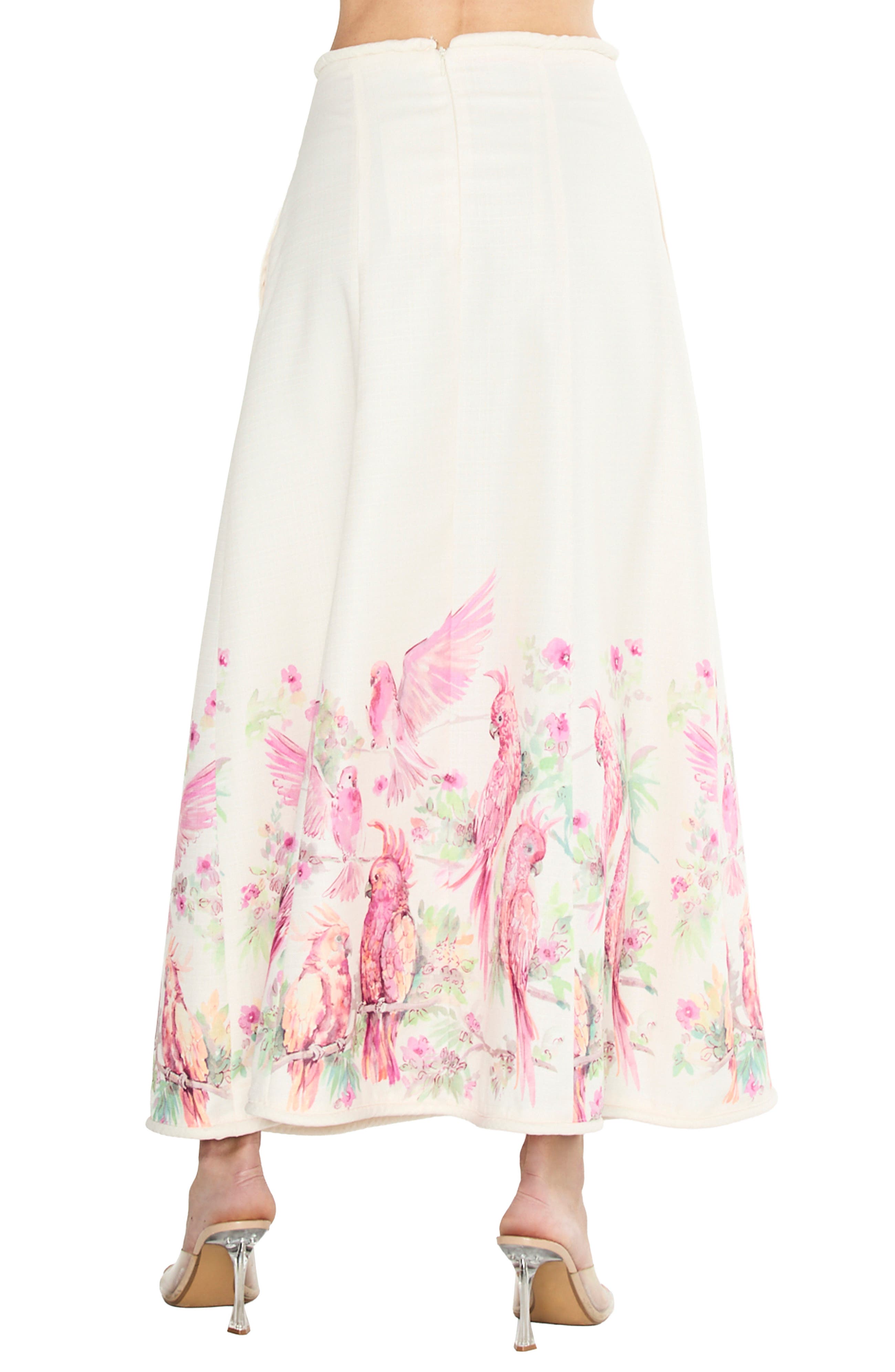 Tallis Placed Bird Print Skirt - image 2