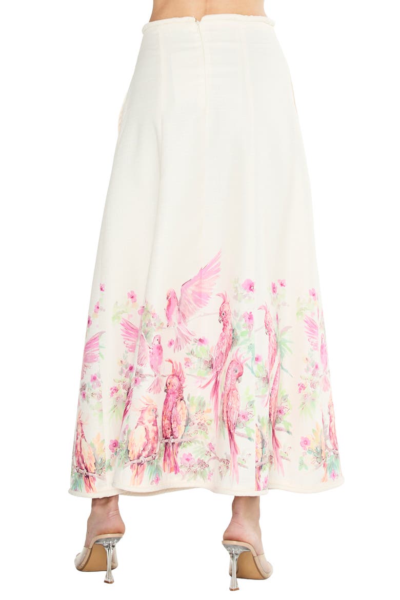 Tallis Placed Bird Print Skirt, Alternate, color, CREAM MULTI