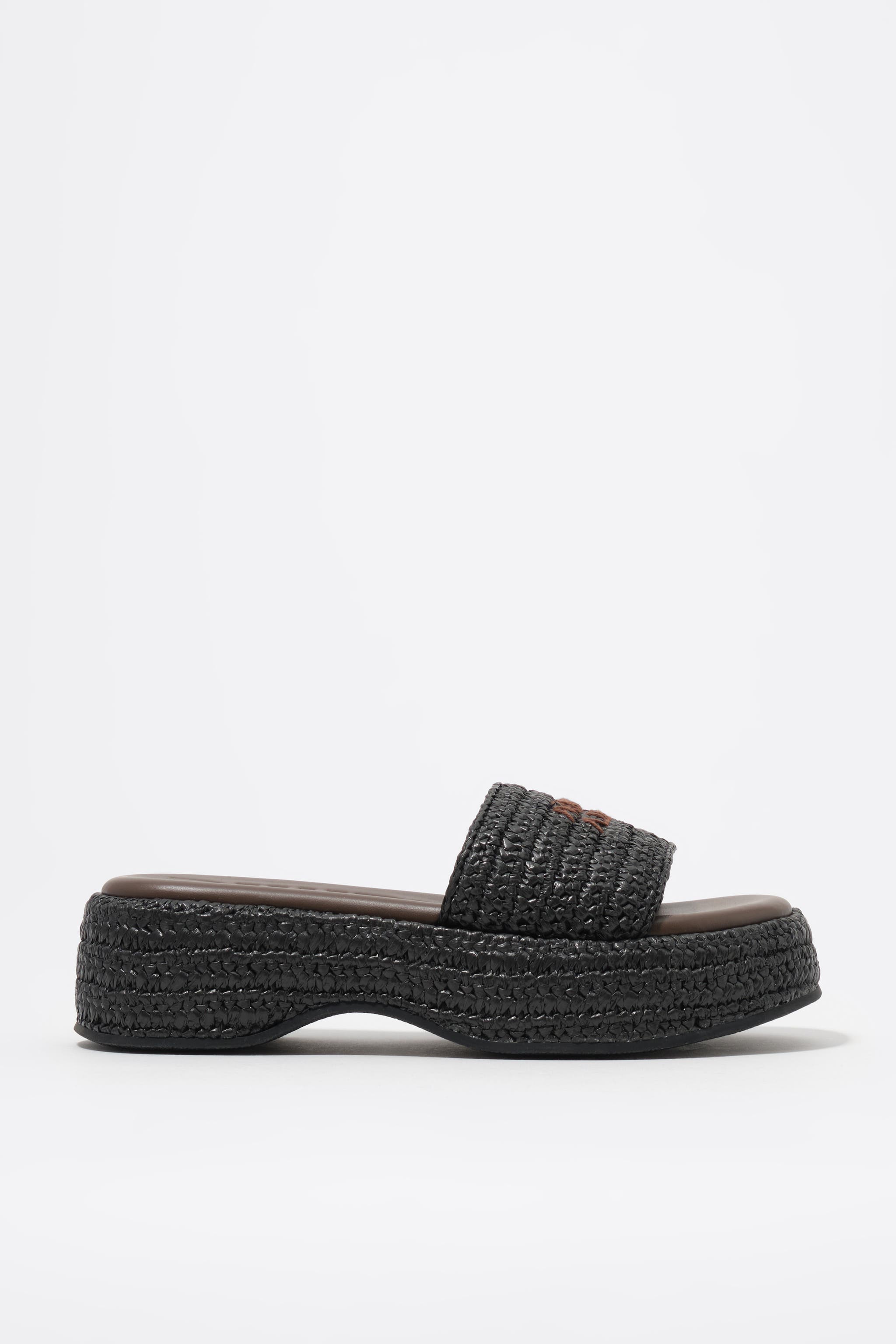Raffia Platform Sandals, Main, color, BLACK