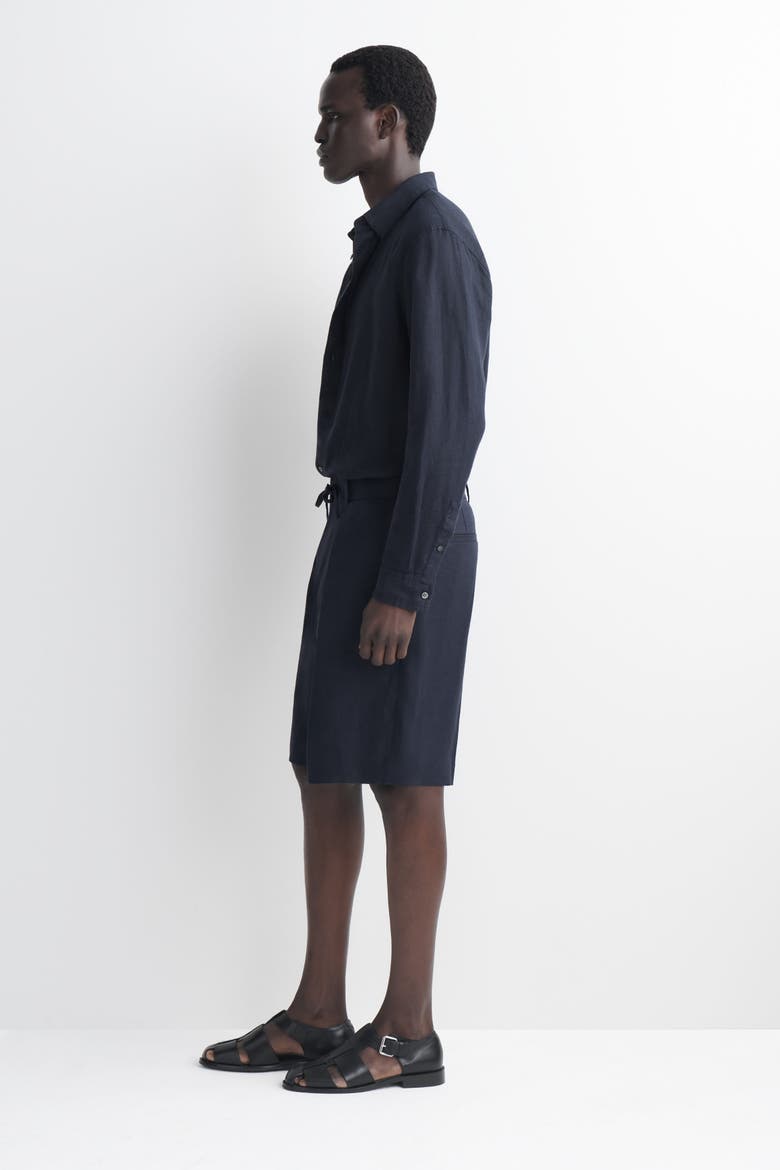 Pleated Linen Drawstring Shorts, Alternate, color, NAVY
