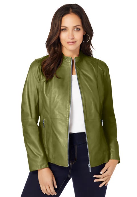 Zip Front Leather Jacket (Plus)