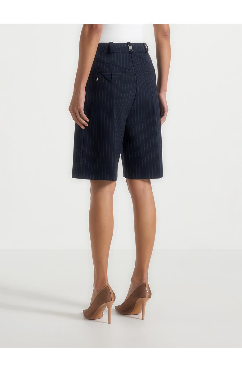 Manière De Voir Lorette Pinstripe Double Pleat Tailored Shorts, Alternate, color, Navy Pinstripe