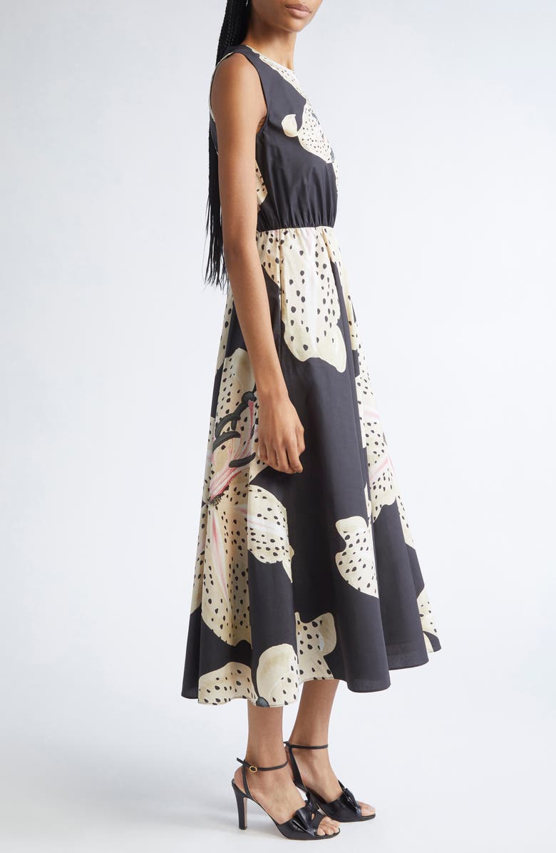 Giambattista Valli Tiger Lily Print Sleeveless A-Line Dress, Alternate, color, Black/ Ivory