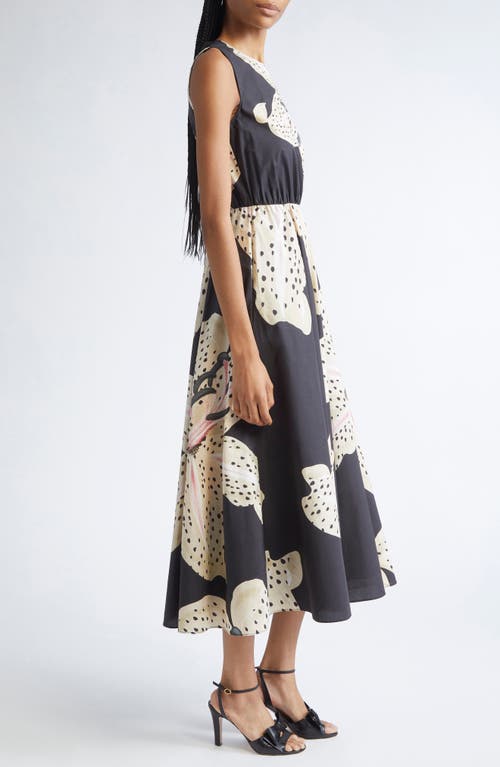 Giambattista Valli Flower-print Popeline Sleeveless Midi Dress In Blue