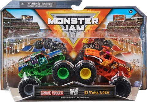 Grave Digger Vs. El Toro Loco Die-Cast Monster Trucks, 164 Scale, Kids Toys for Boys Ages 3 and up