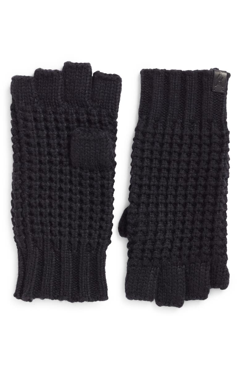 AllSaints Waffle Stitch Wool Blend Fingerless Gloves, Main, color, Cinder Black Marl