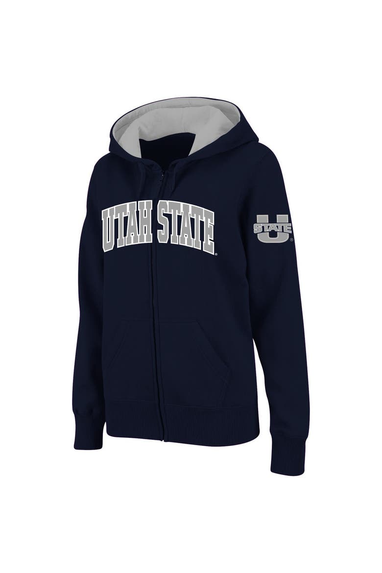 Women's Stadium Athletic Navy Utah State Aggies Arched Name Full-Zip Hoodie, Main, color, Navy