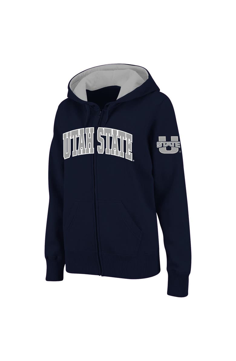 COLOSSEUM Women's Stadium Athletic Navy Utah State Aggies Arched Name Full-Zip Hoodie, Main, color, Navy