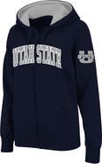 COLOSSEUM Women's Stadium Athletic Navy Utah State Aggies Arched Name Full-Zip Hoodie