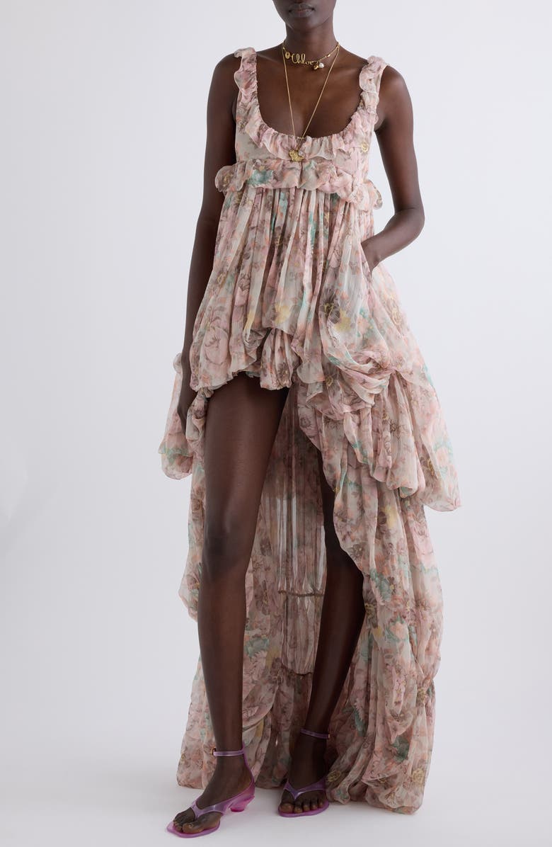 Chloé Ruffle Silk Gauze Dress, Main, color, 