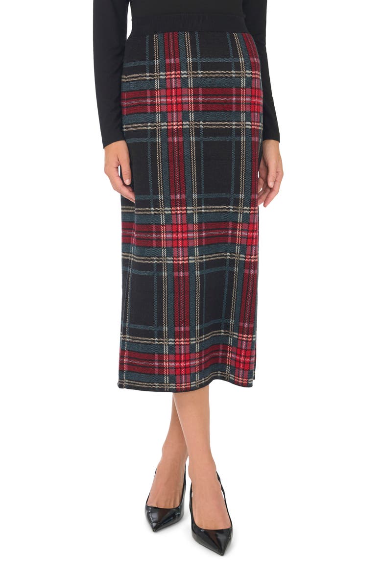 Plaid Midi Skirt, Main, color, RICH BLACK