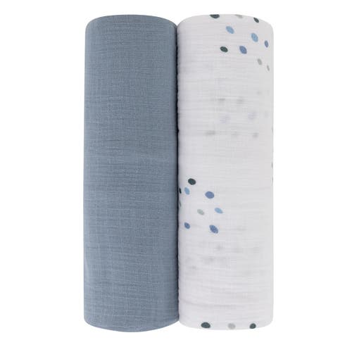 Zzdnu Swaddle Blanket Cotton Muslin Swaddle Blanket 2 Pack In Blue Dots/solid Blue