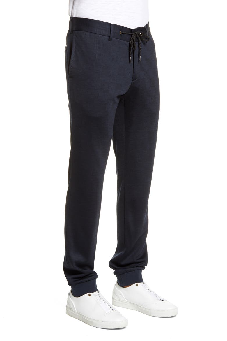 Glen Plaid Wool Jersey Jogger Pants, Alternate, color, NAVY