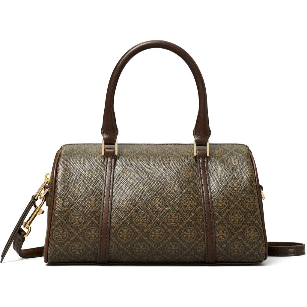 Tory Burch T Monogram Coated Canvas Mini Barrel Bag In French Press