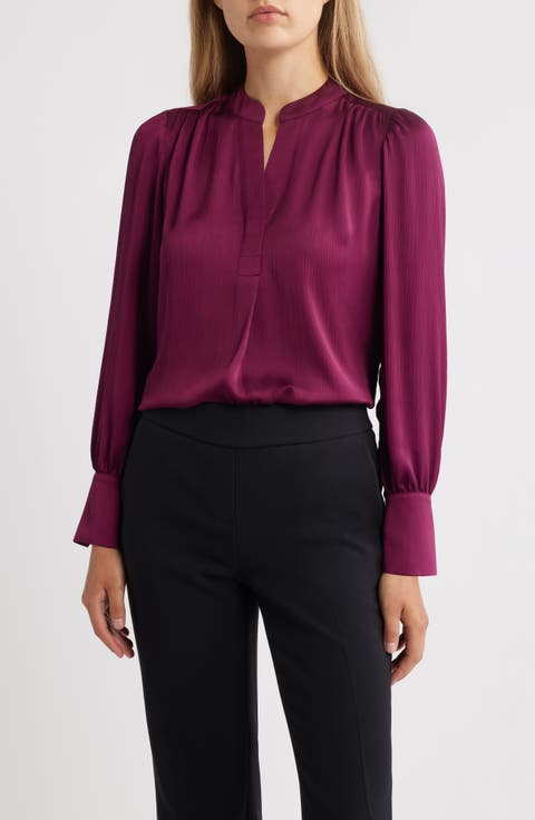 売れ筋商品|||アンクライン カットソー トップス レディース Plus Size Button-Back Short-Sleeve Blouse Santorini Blue / Bright White Clothing - Blouses - Anne Klein Tagged 