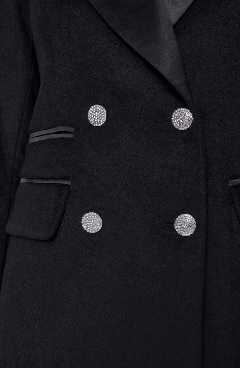 KARL LAGERFELD PARIS Tuxedo Wool Blend Longline Coat, Alternate, color, Black