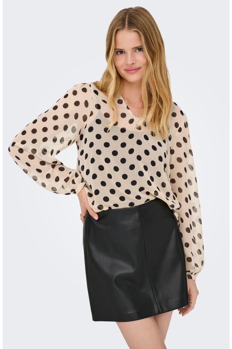 Fedja Polka Dot Long Sleeve Woven Top, Alternate, color, FROSTED ALMOND/ BLACK DOTS