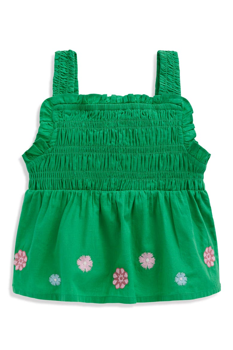 Kids' Floral Embellished Smocked Cotton Top, Main, color, SAPLING GREEN