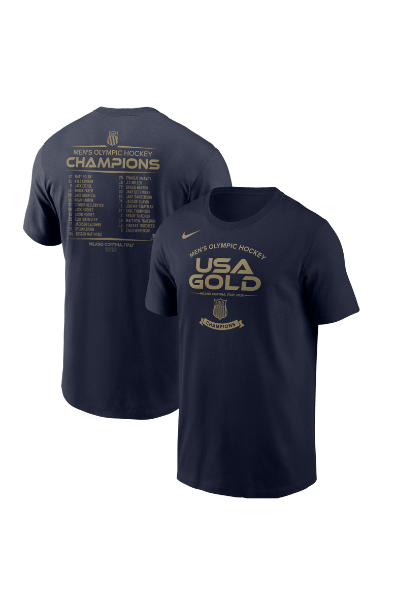 Nike Men's Nike  Navy Men's USA Hockey 2026 Winter Olympics Gold Medal Roster T-Shirt, Main, color, Navy