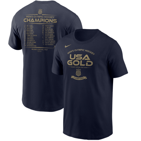 Men's Nike  Navy Men's USA Hockey 2026 Winter Olympics Gold Medal Roster T-Shirt