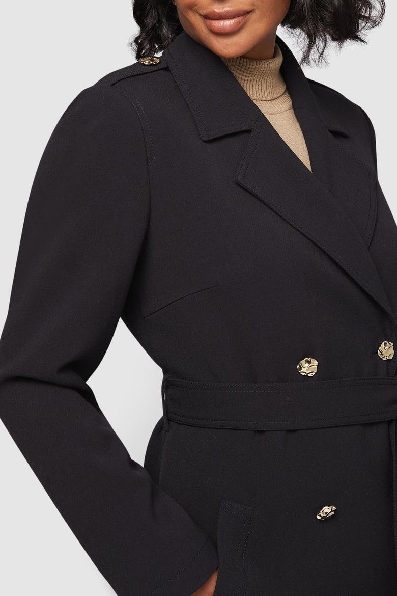 Double Crepe Trench Coat, Alternate, color, Black