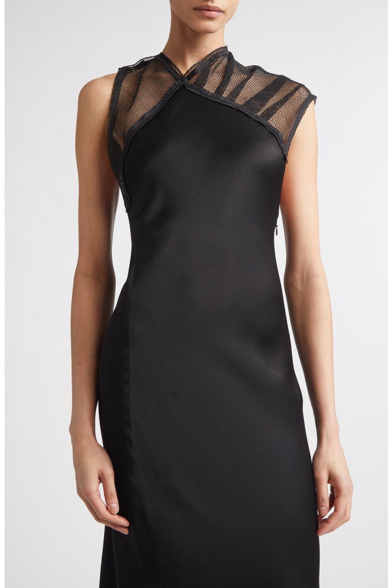 Asymmetric Mesh Trim Trumpet Gown, Alternate, color, BLACK