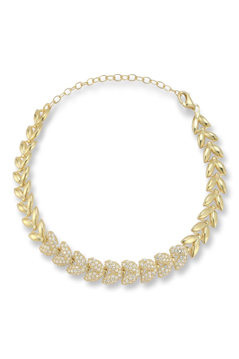14K Gold Plated Pavé Cubic Zirconia Leaves Bracelet, Main, color, GOLD