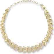 CHLOE AND MADISON 14K Gold Plated Pavé Cubic Zirconia Leaves Bracelet