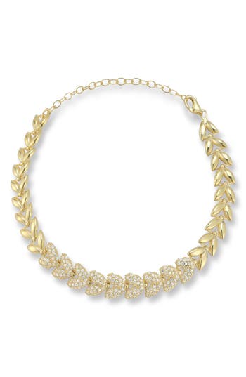 Chloe & Madison Chloe And Madison 14k Gold Plated Pavé Cubic Zirconia Leaves Bracelet In Gold